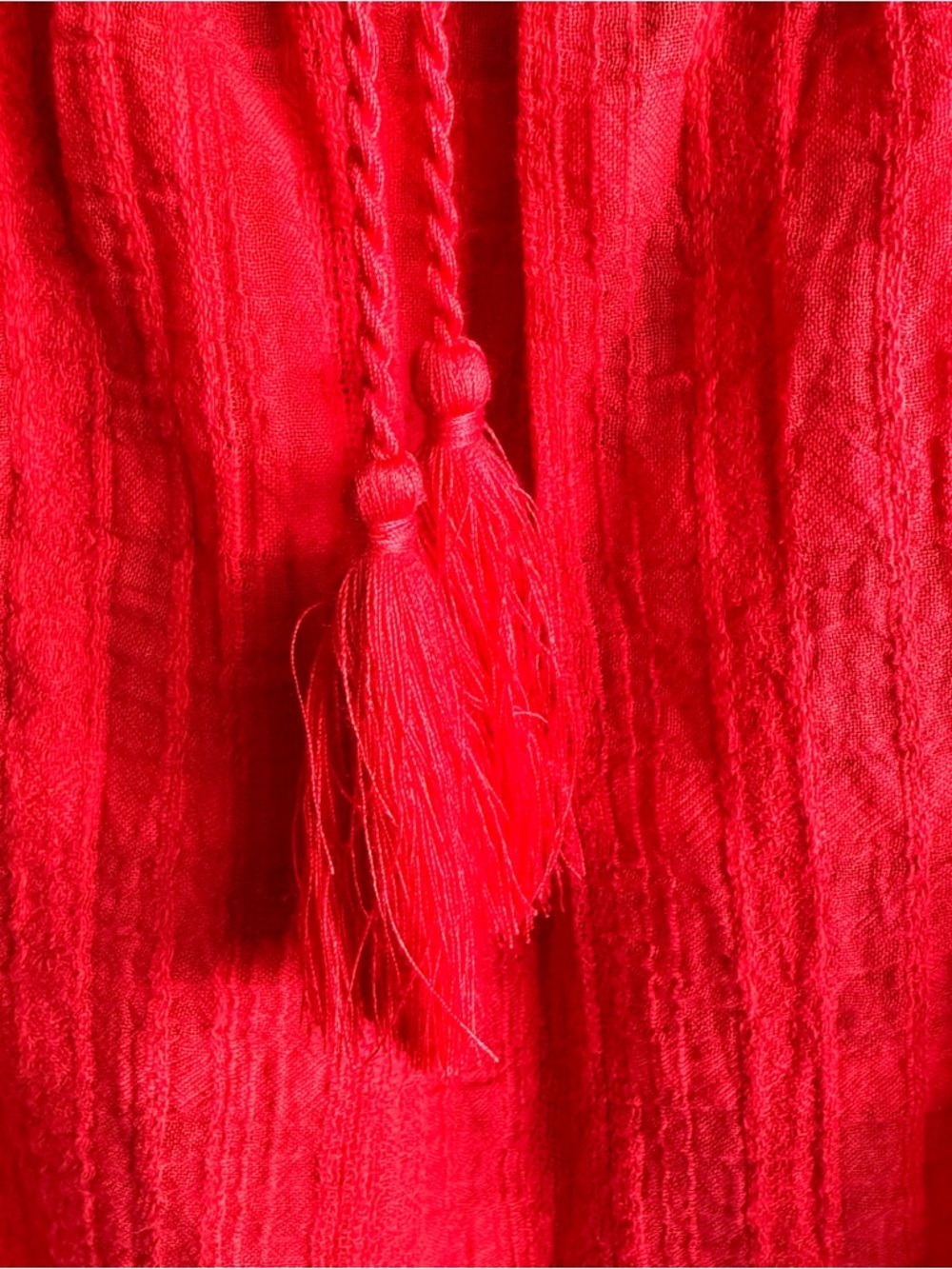 Calypso St. Barth Red Crochet-Yoke Peasant Top - Picture 6 of 7